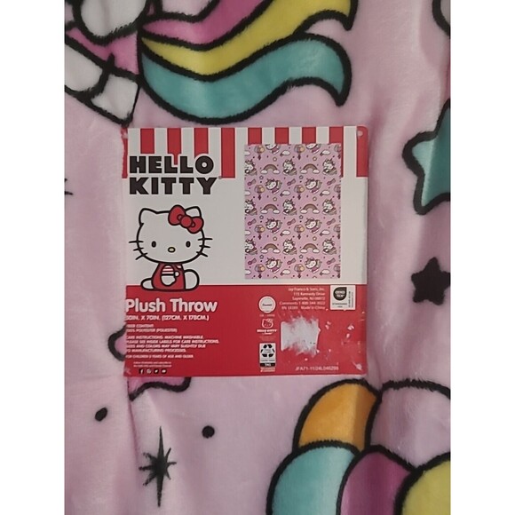 Sanrio Hello Kitty 50x70 Pink Unicorn Ballons Rainbows Clouds Throw Blanket New - Picture 6 of 7